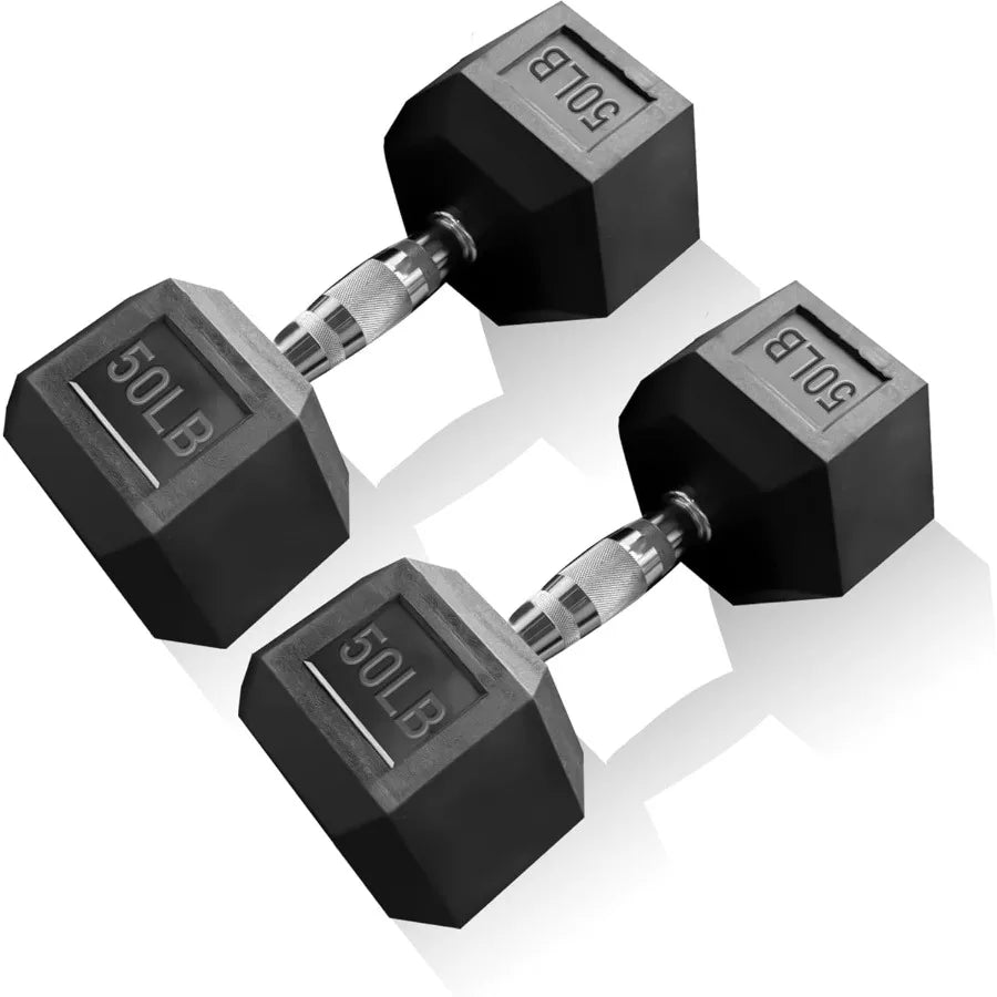 Dumbbell Set 50lb Pair, Rubber
