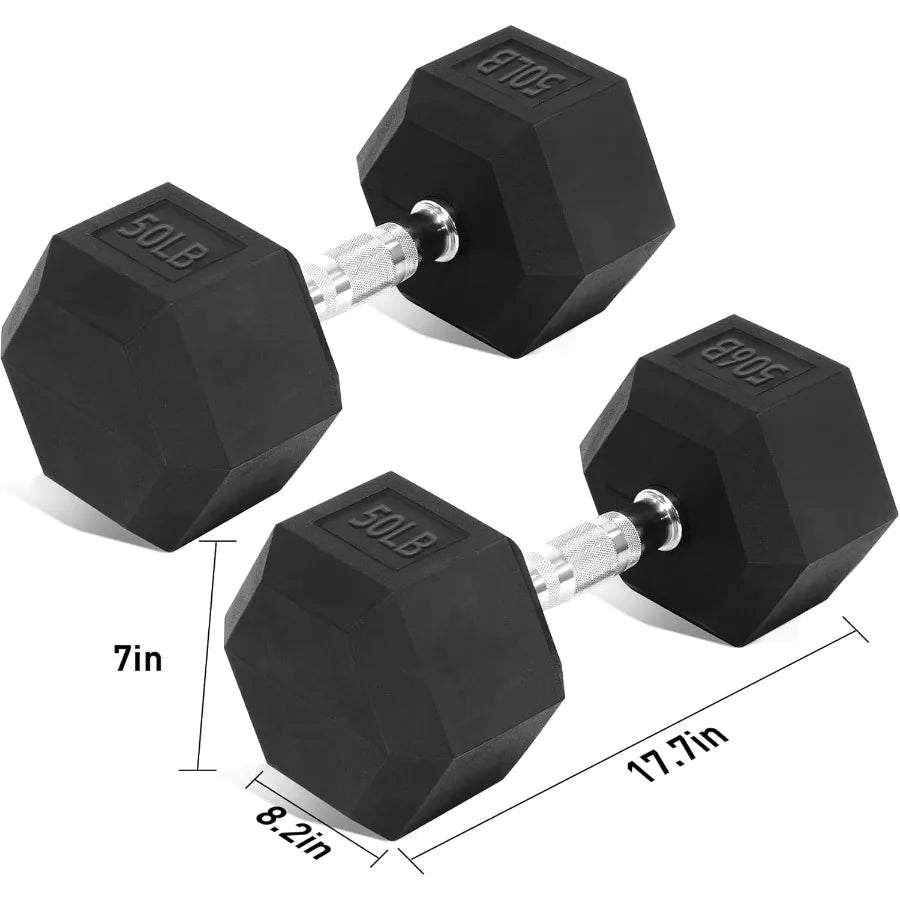 Dumbbell Set 50lb Pair, Rubber